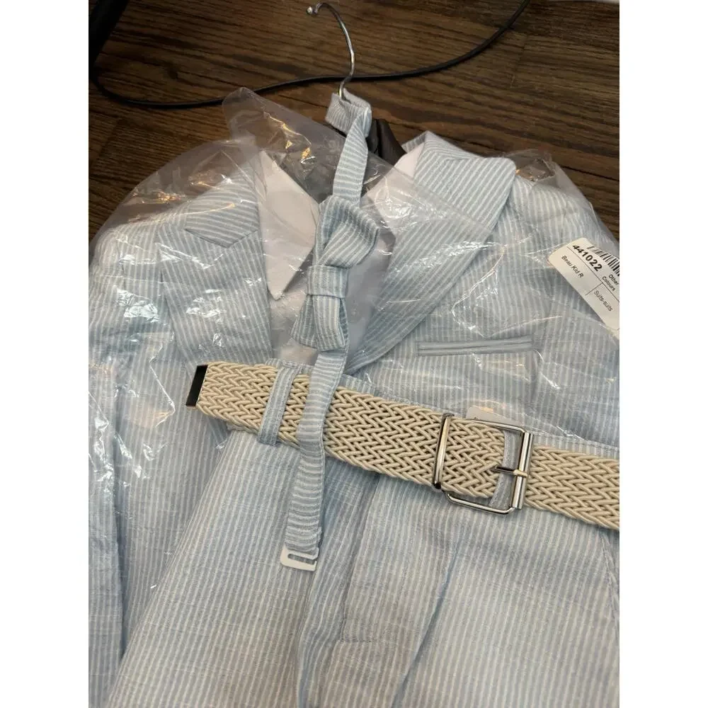 Beau Kid Seersucker Short Suit With Shirt Bow tie Belt Sz 2-3 NWT